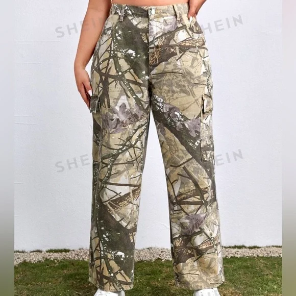 SHEIN Camouflage Cargo Denim Jeans Allover Print Tall Size Small - Picture 11 of 12